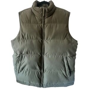 St John's Bay Men's Puffer Vest Size L Tall Olive Green Full Zip Outdoors‎